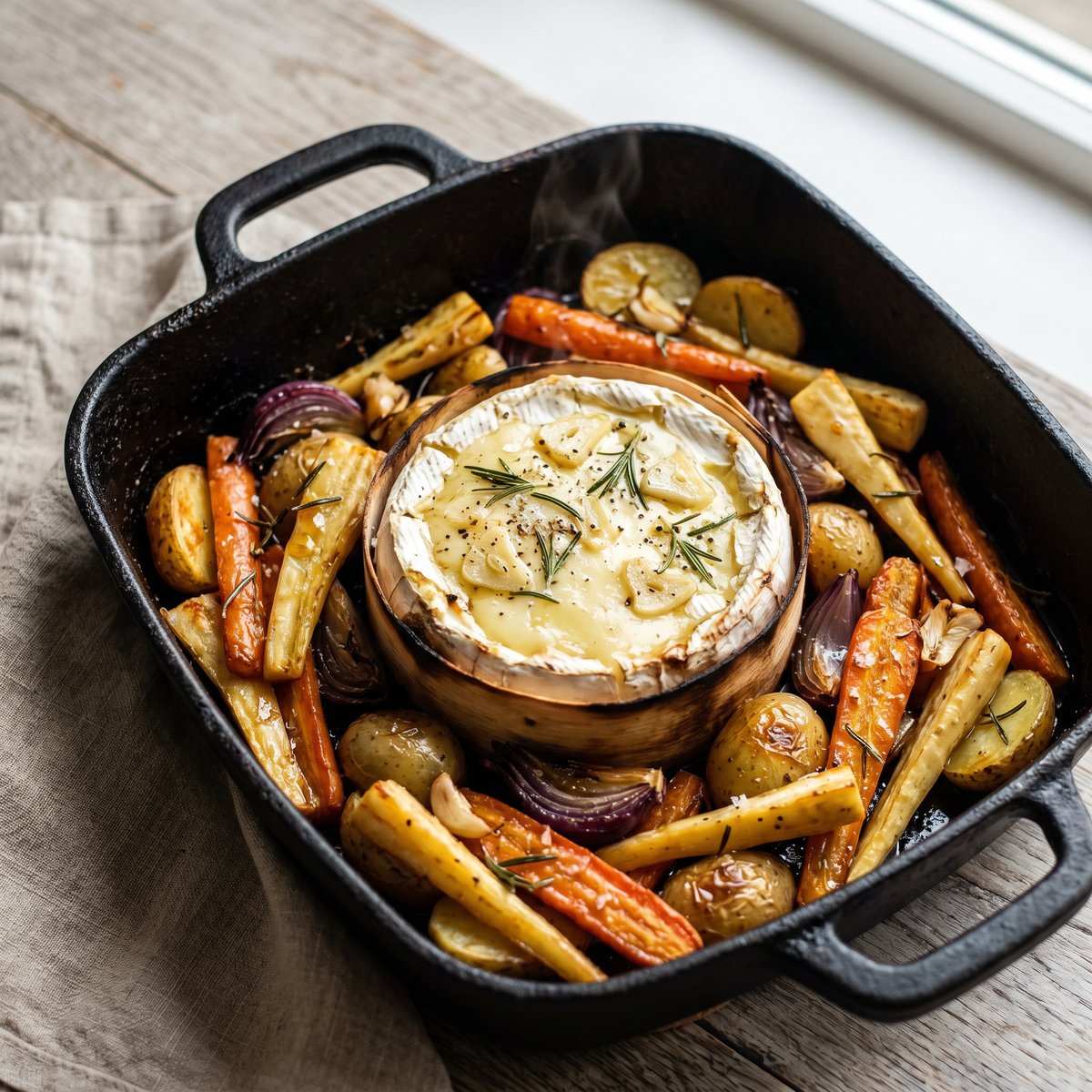 Baked Camembert with Garlic and Honey Roasted Veg