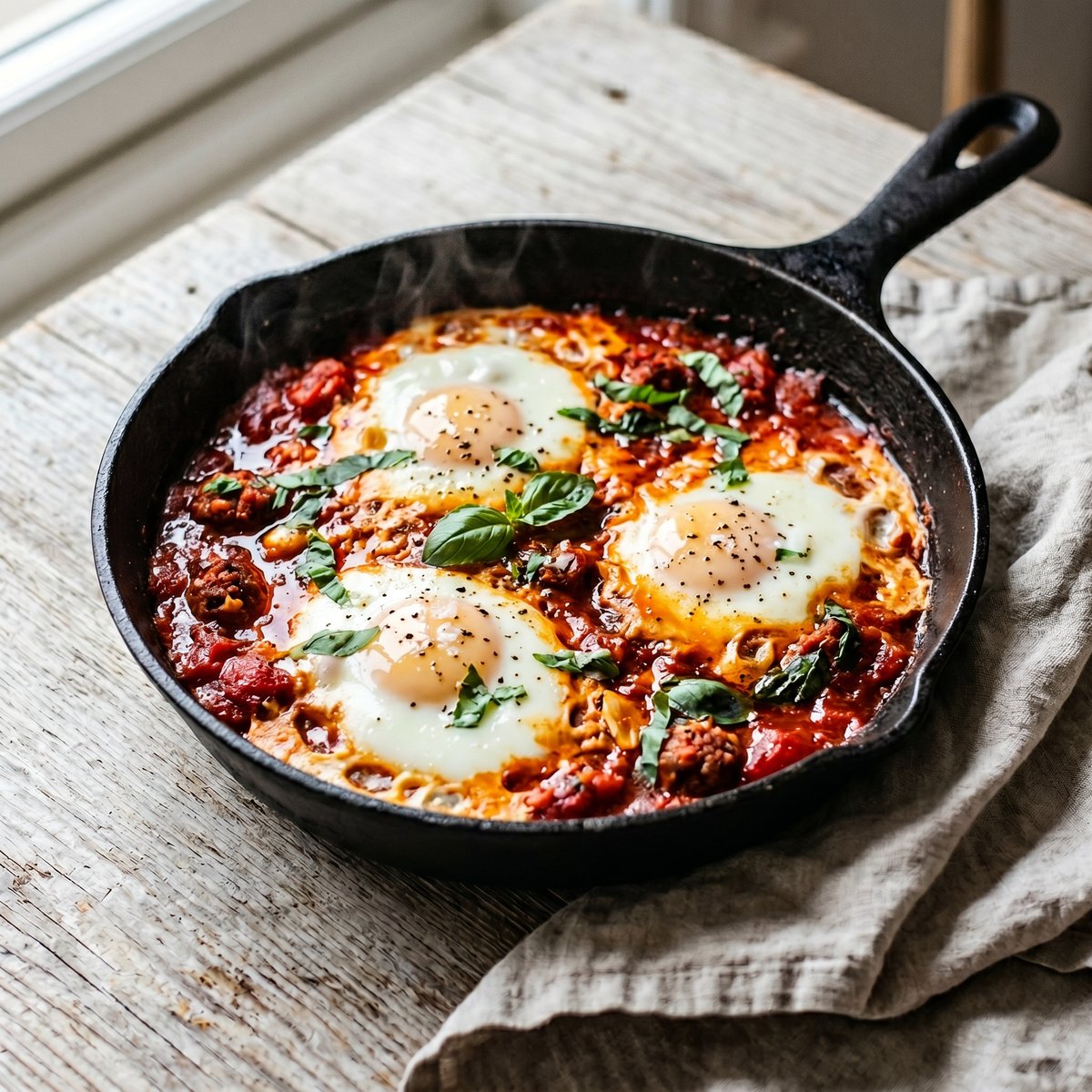 Baked Eggs in Nduja and Tomato Sauce