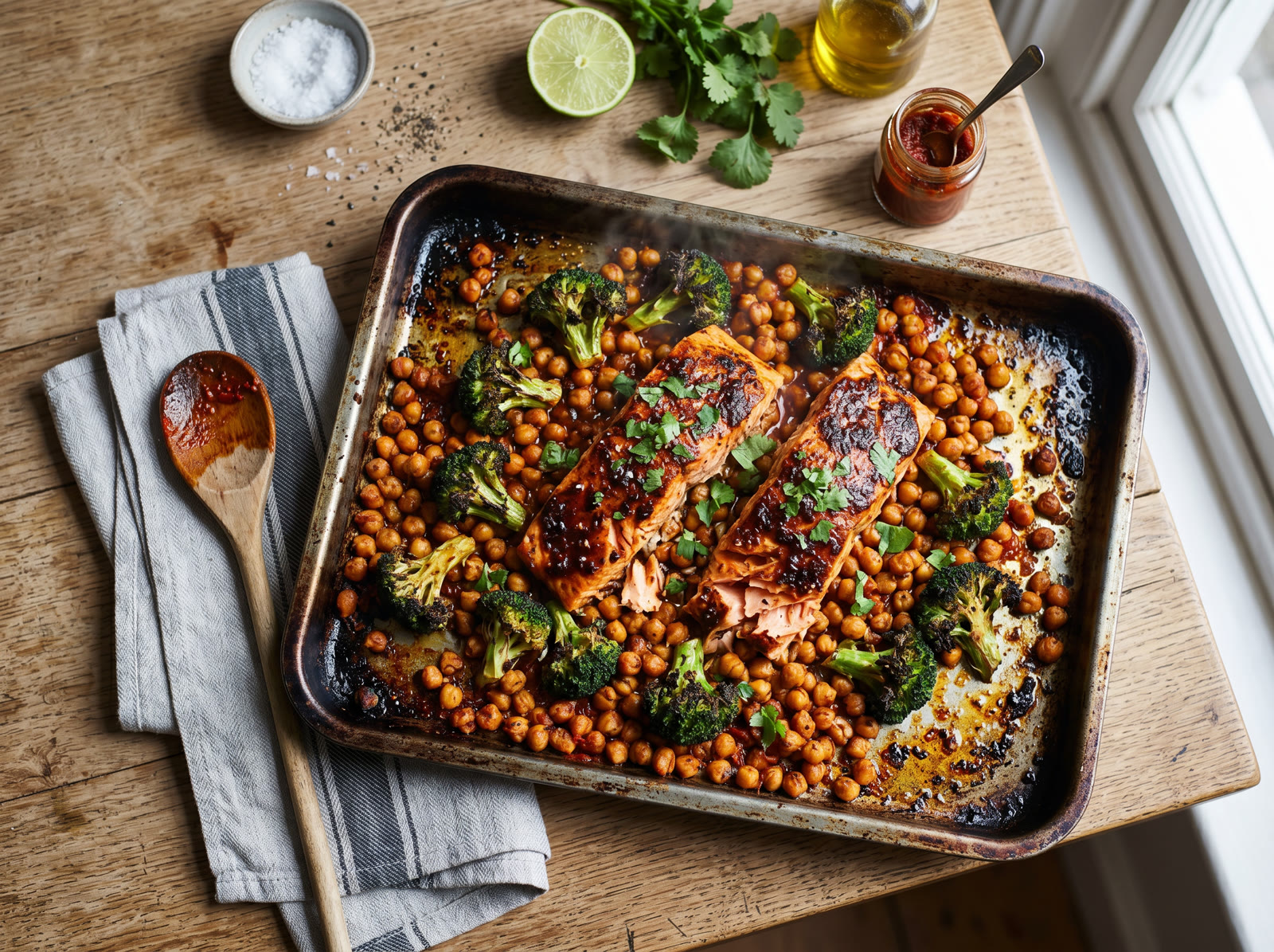 Baking Tray Harissa Salmon & Chickpeas