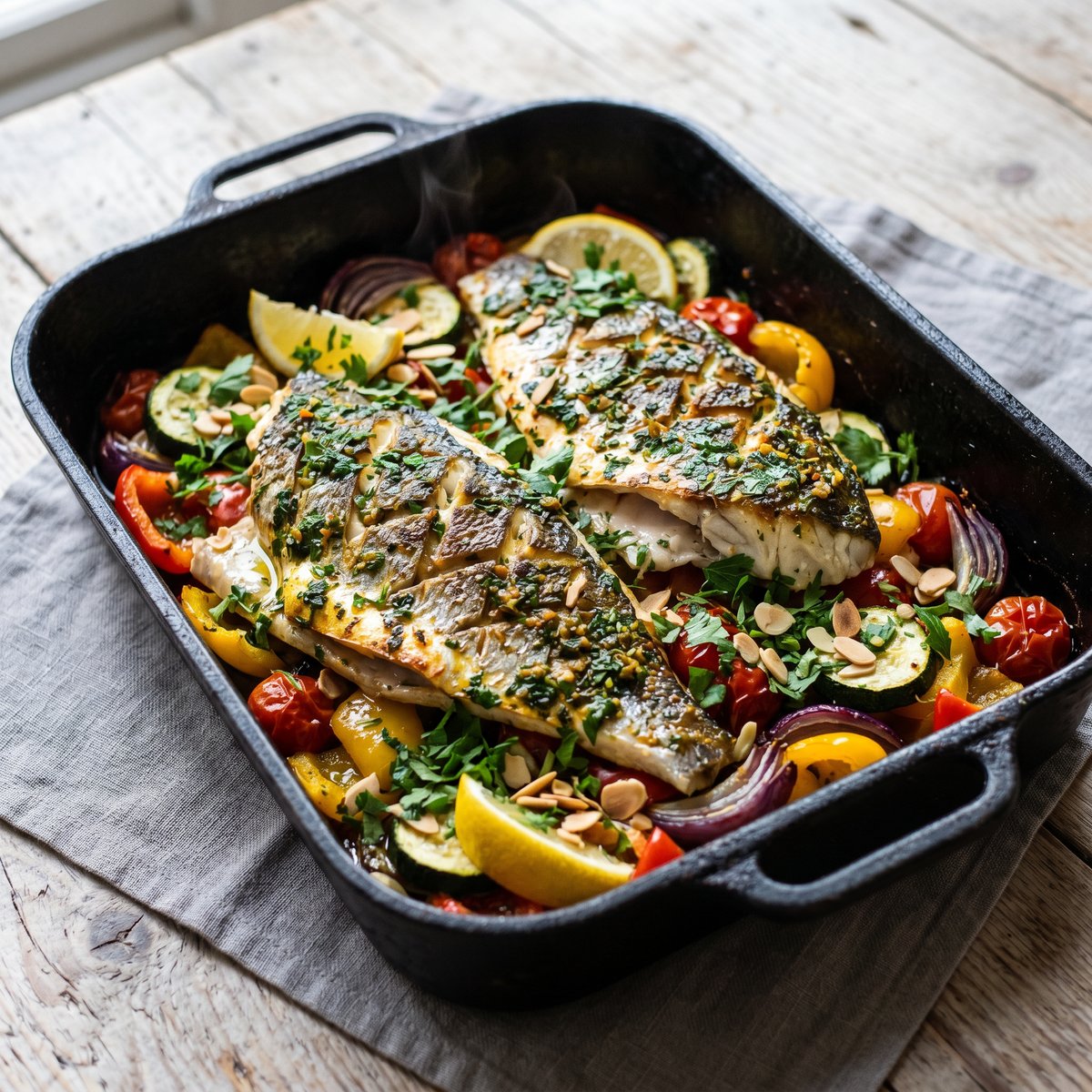 Chermoula Sea Bream with Roasted Vegetables