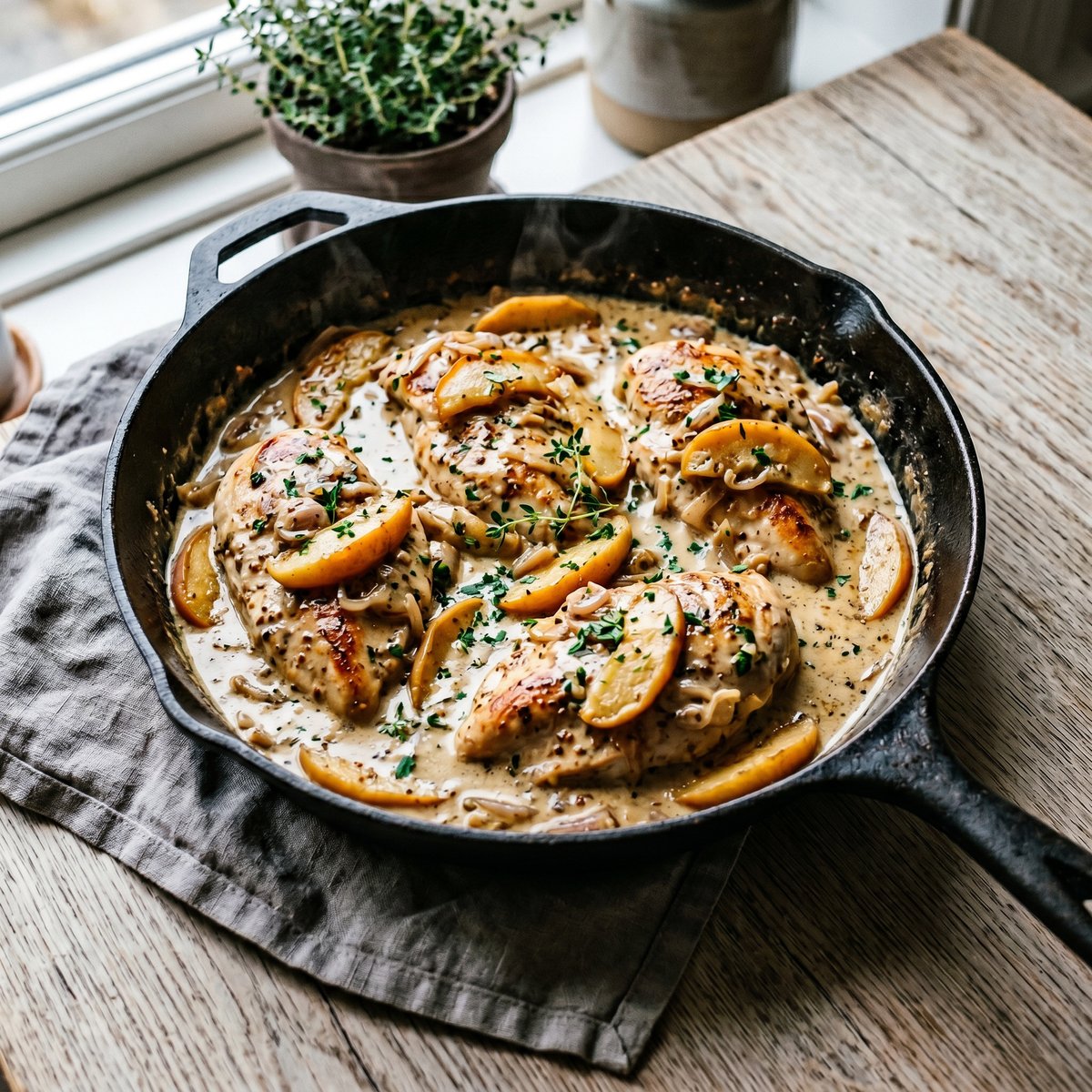 Chicken Breast with Apple, Mustard, and Cream Sauce