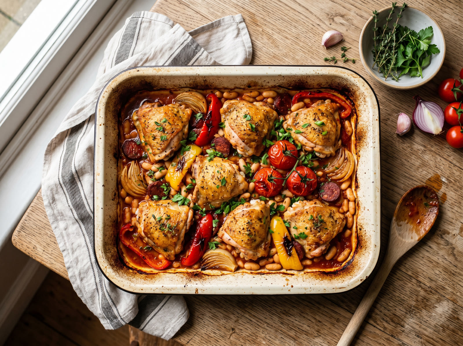 Chicken & Chorizo Traybake with Cannellini Beans