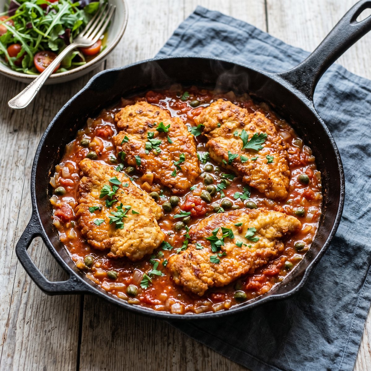 Chicken Escalopes with Tomato and Caper Sauce