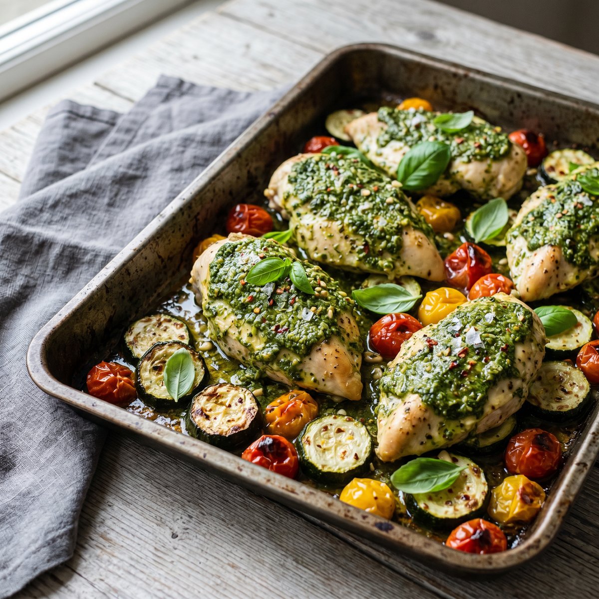 Chicken Breast with Basil Pesto and Courgette Bake