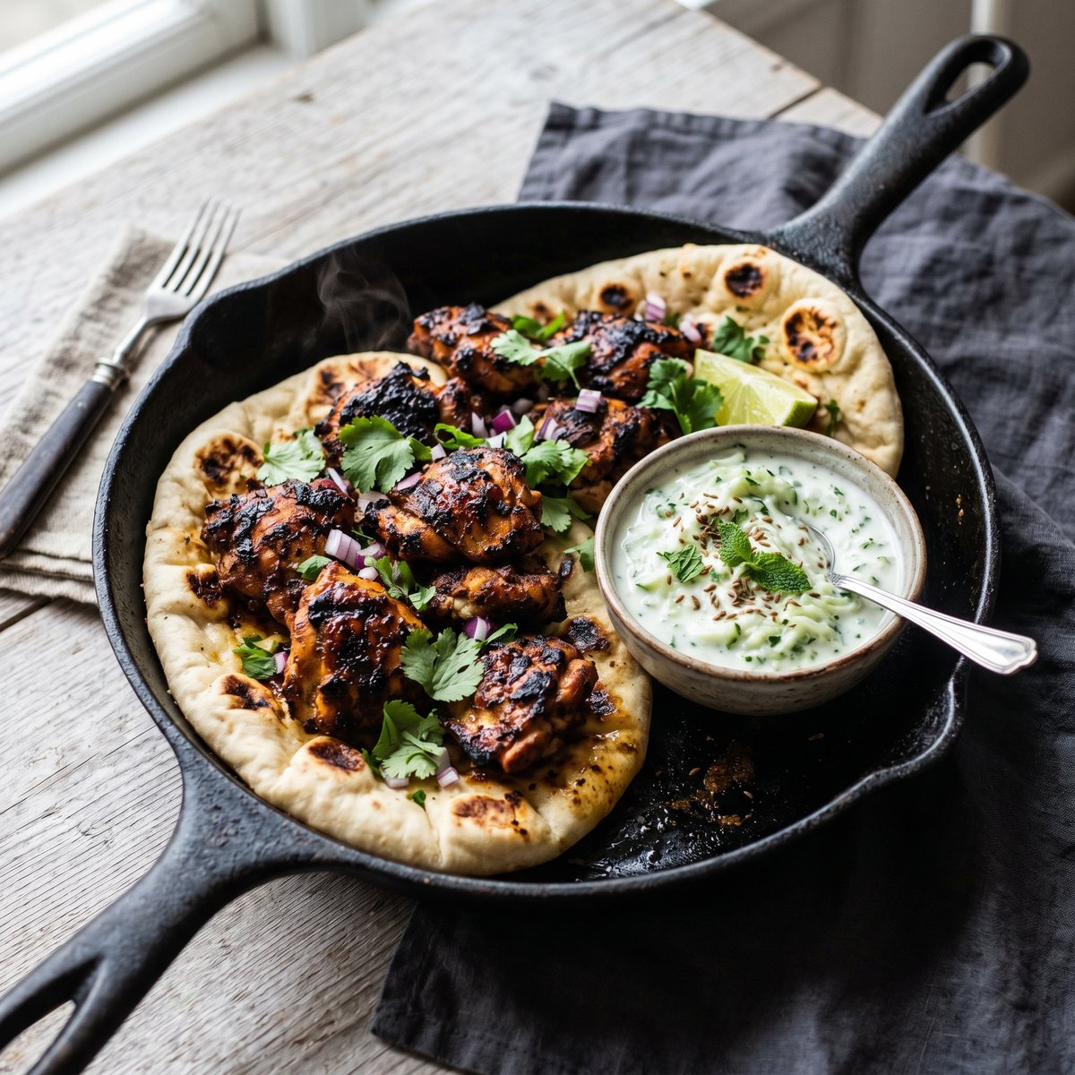 Tandoori Chicken Naan Pan with Raita