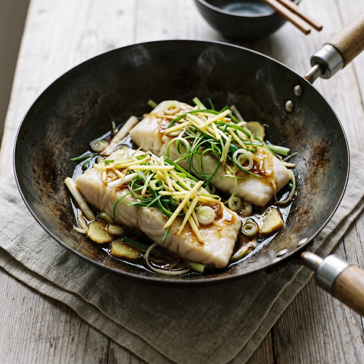 Chinese-Style Steamed Cod with Ginger and Soy