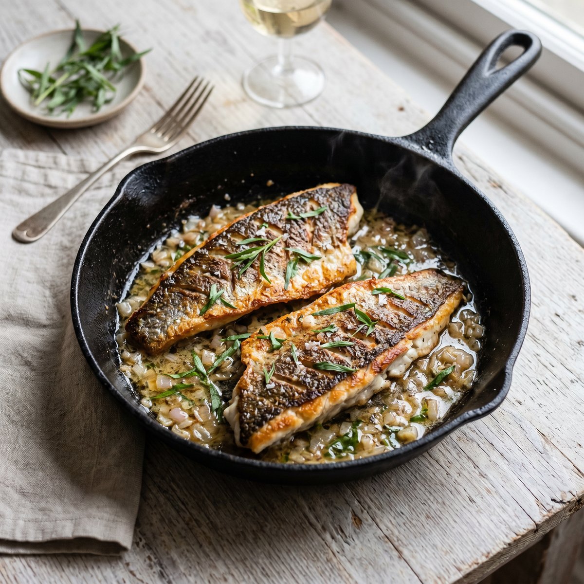 Pan-Fried Sea Bass with Butter and Tarragon