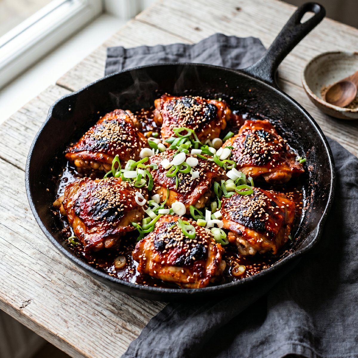 Gochujang Chicken Thighs with Sesame and Spring Onions