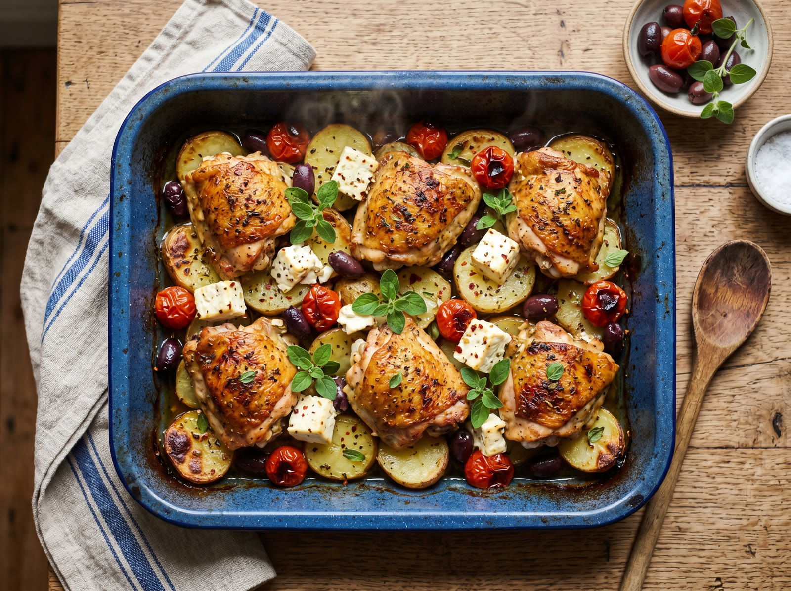 Greek-Style Roast Chicken with Potatoes, Feta & Olives