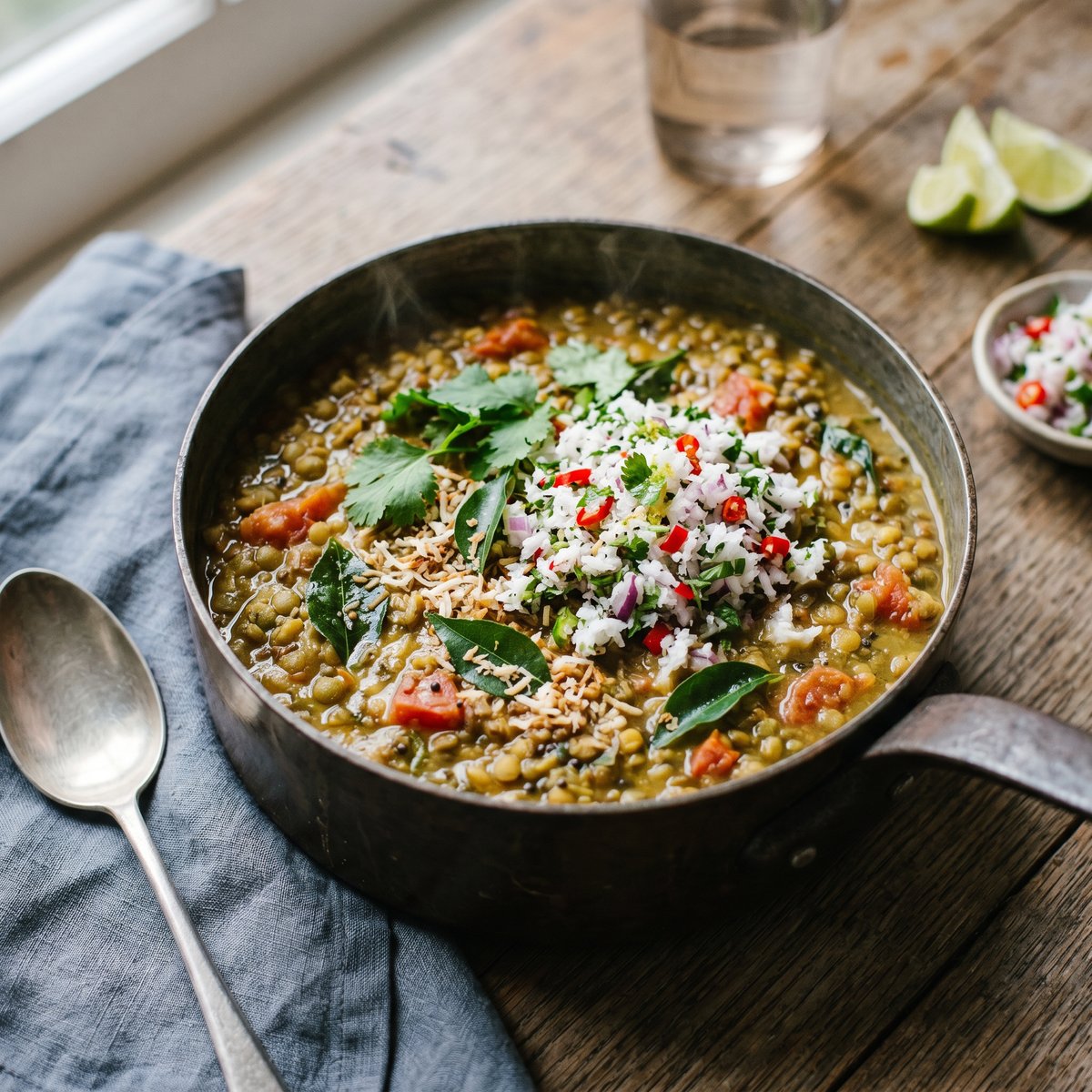 Green Lentil Dhal with Coconut Sambal