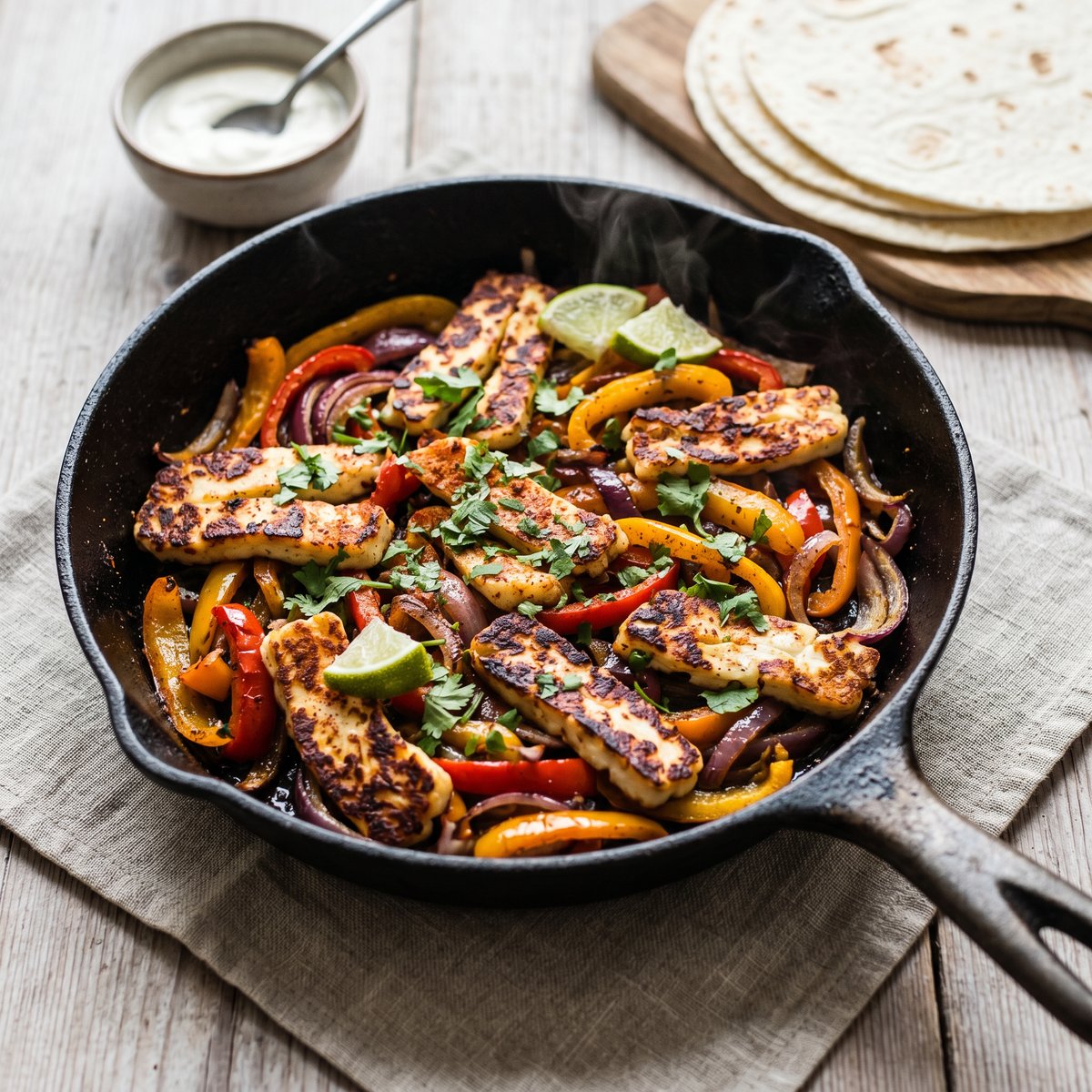 Halloumi and Roasted Pepper Fajita Pan