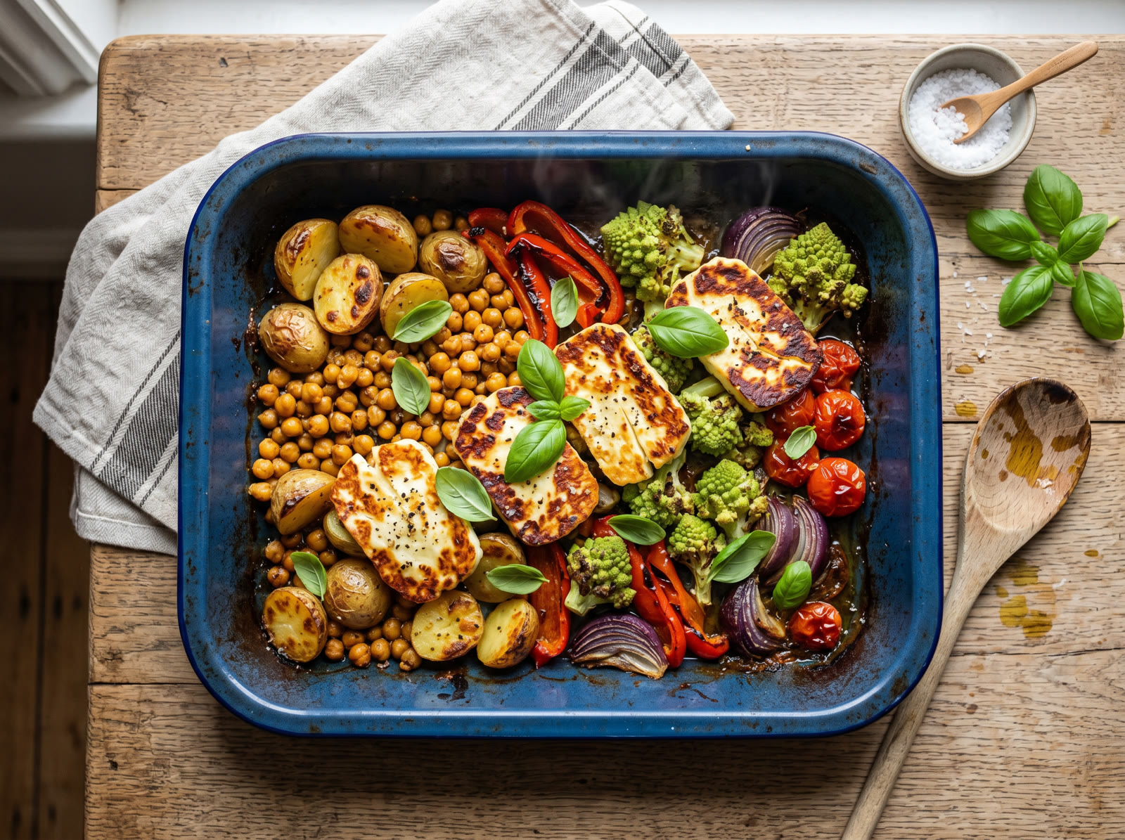 Halloumi Traybake with Chickpeas & Roasted Veg