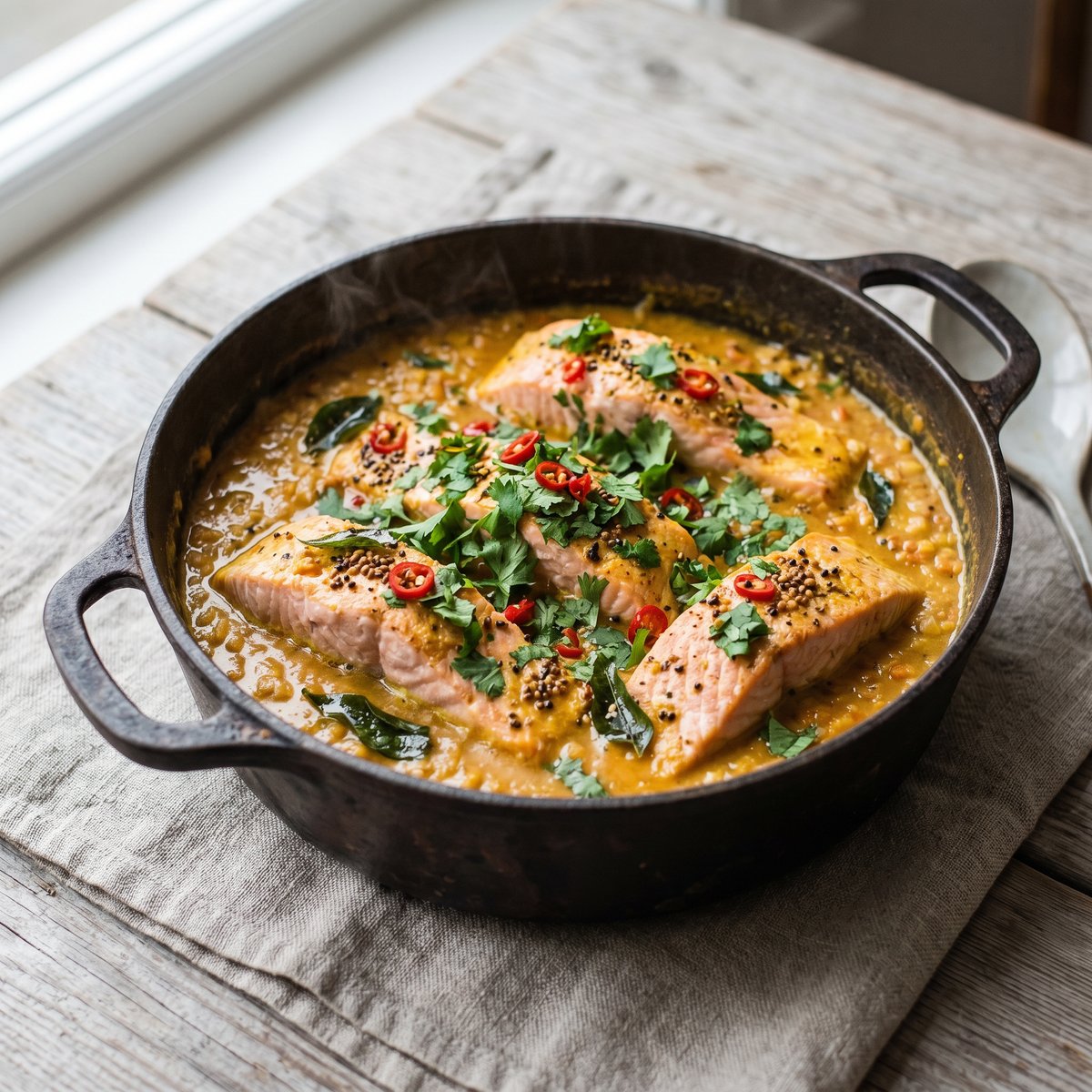 Indian Spiced Salmon with Red Lentil Dal