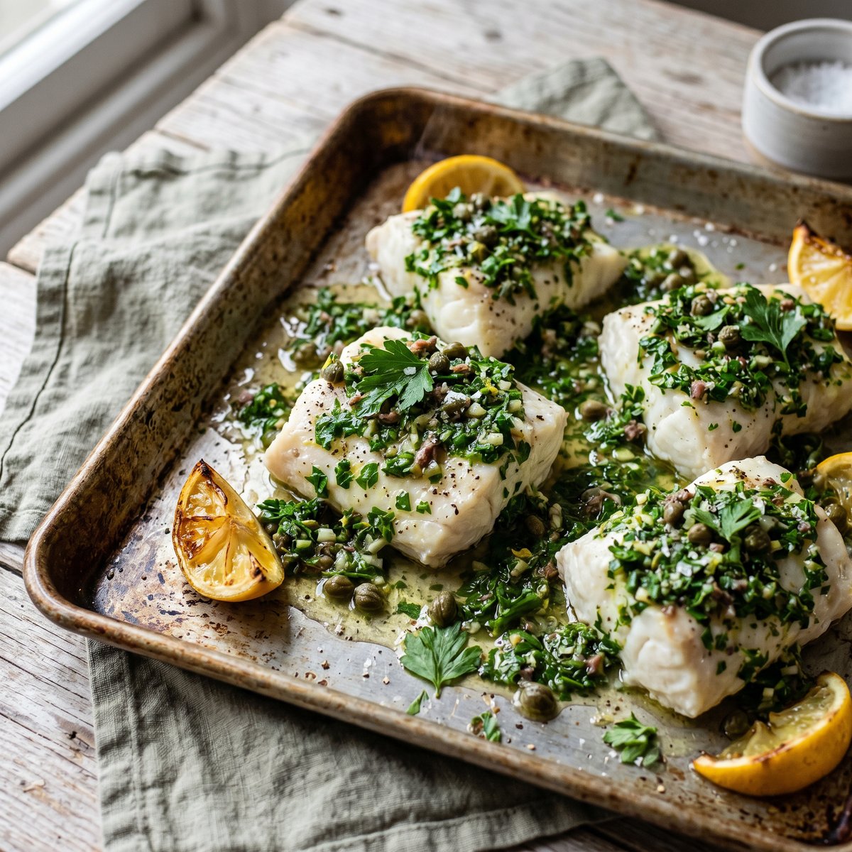 Italian Baked Cod with Salsa Verde
