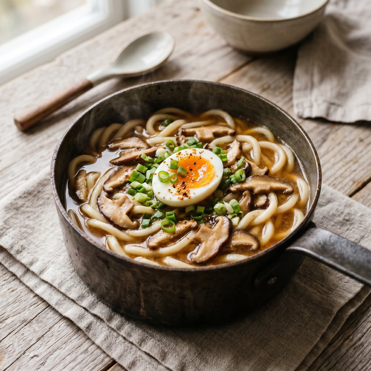 Miso and Mushroom Udon Noodles
