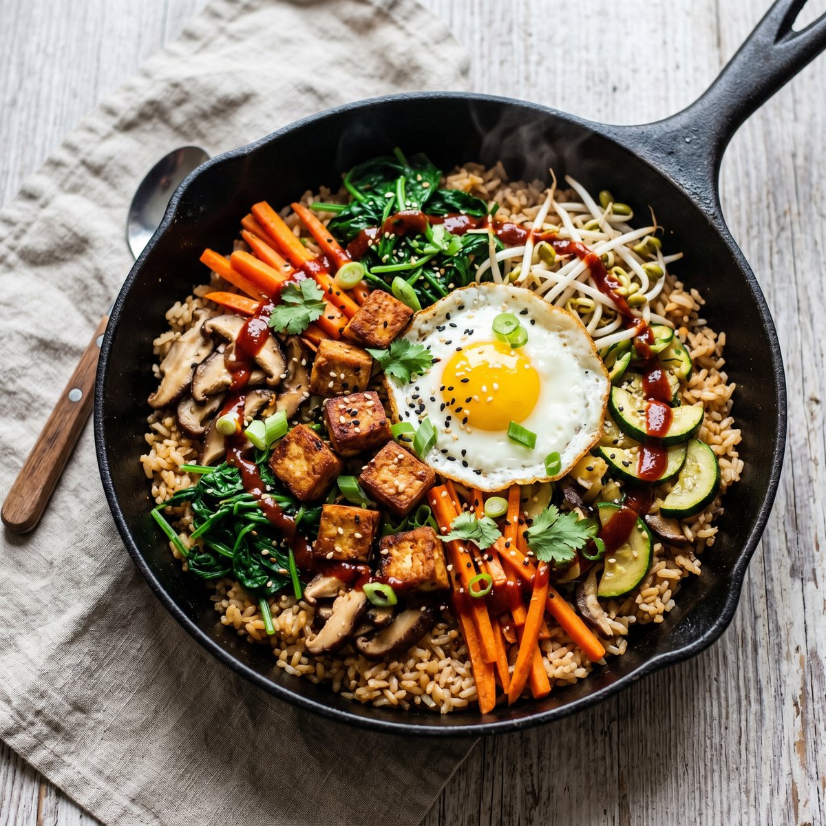 Bibimbap-Style Tofu and Vegetable Pan