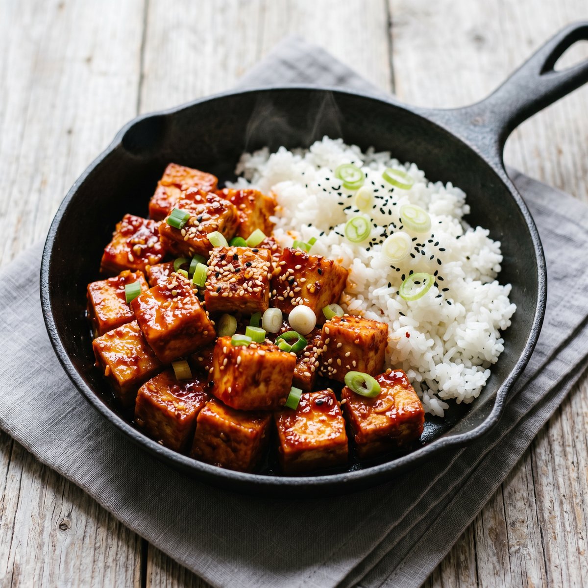 Korean Gochujang Tofu with Steamed Rice