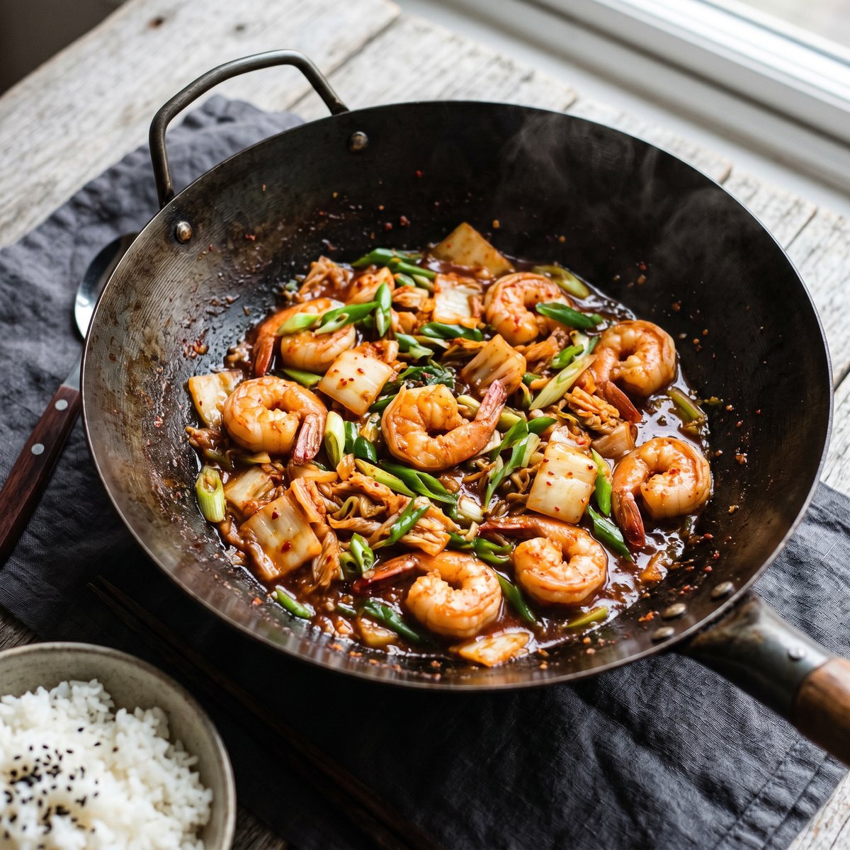 Korean Prawn and Kimchi Stir-Fry