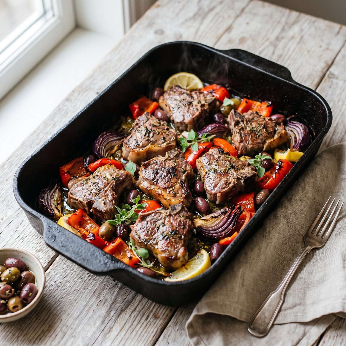 Greek-Style Lamb Chops with Roasted Vegetables