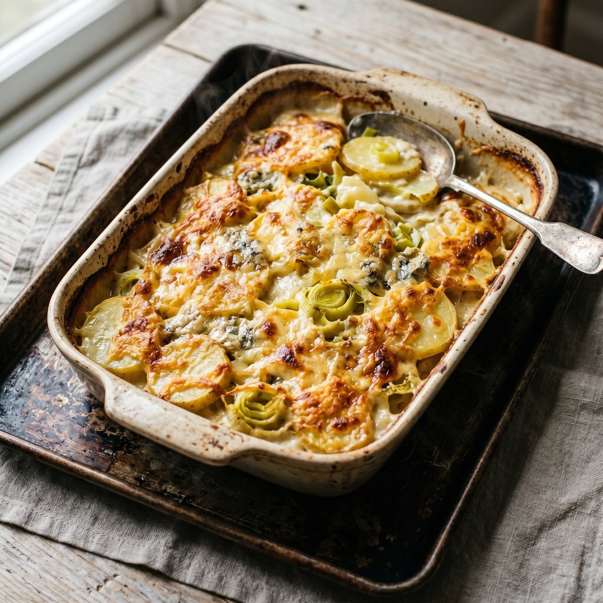 Leek, Potato, and Gorgonzola Gratin