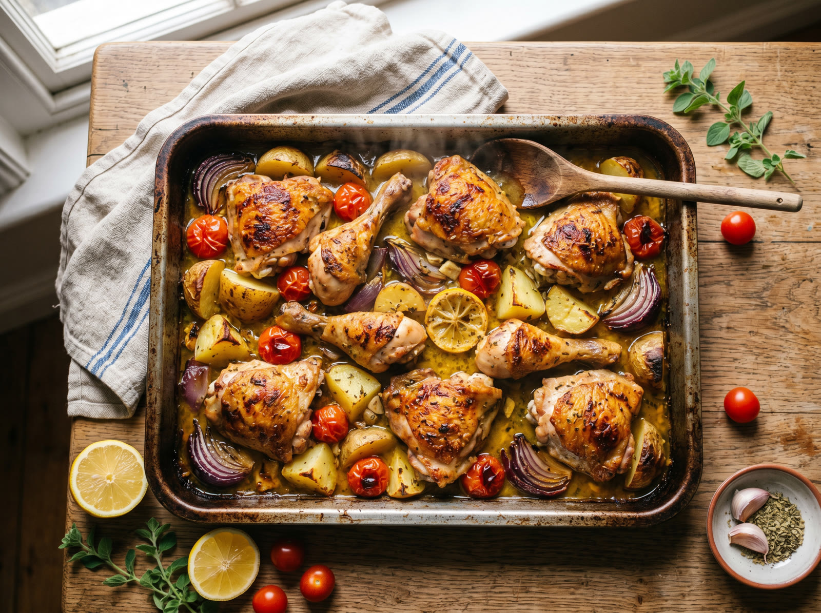 Mediterranean Baked Chicken with Potatoes & Tomatoes