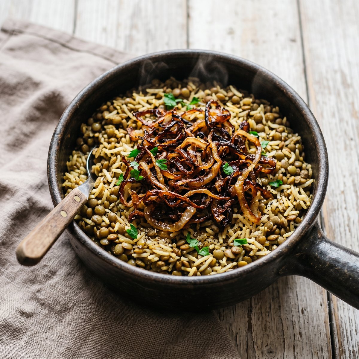 Mejadra with Crispy Fried Onions