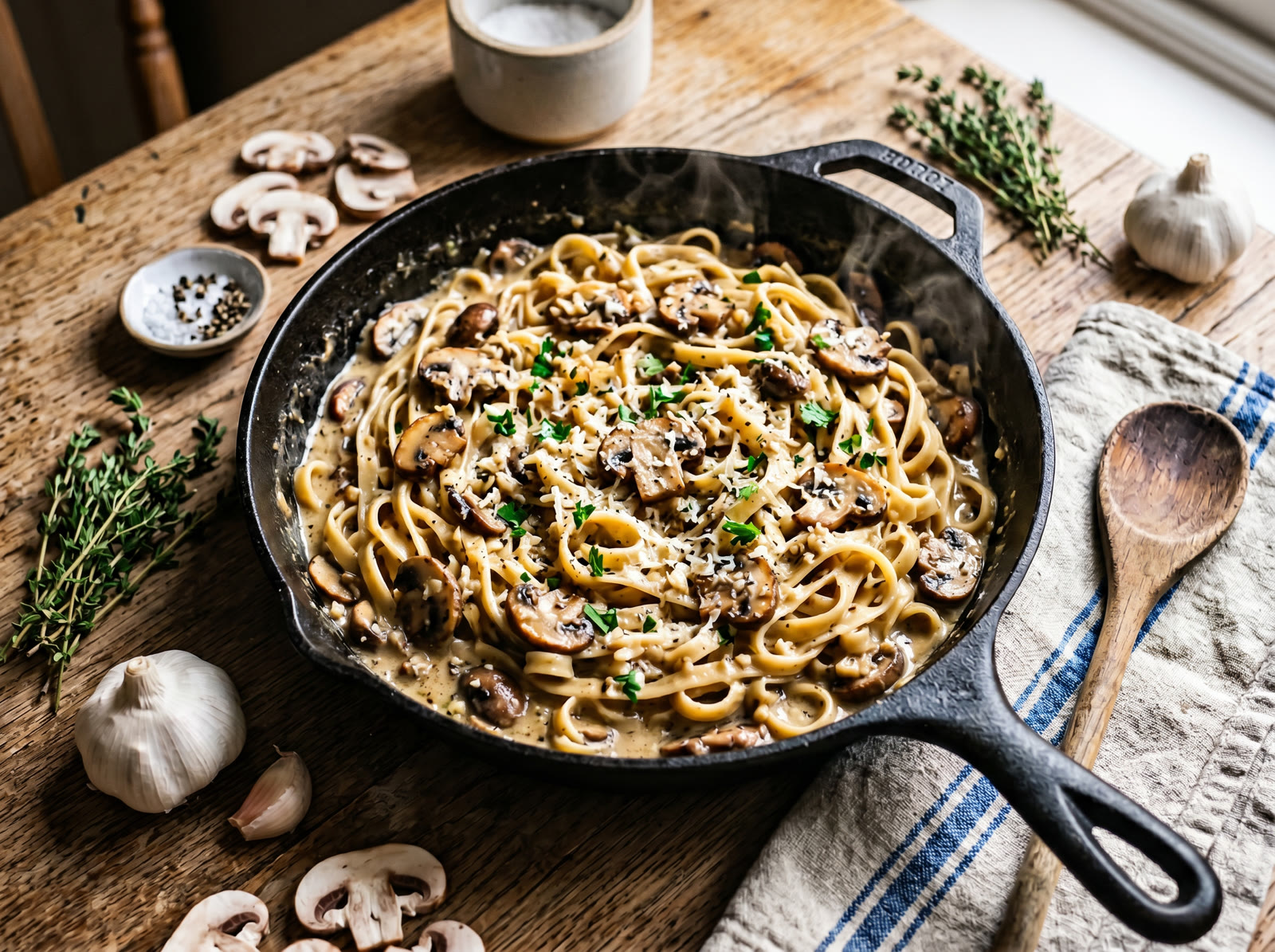 One-Pan Creamy Mushroom Fettuccine
