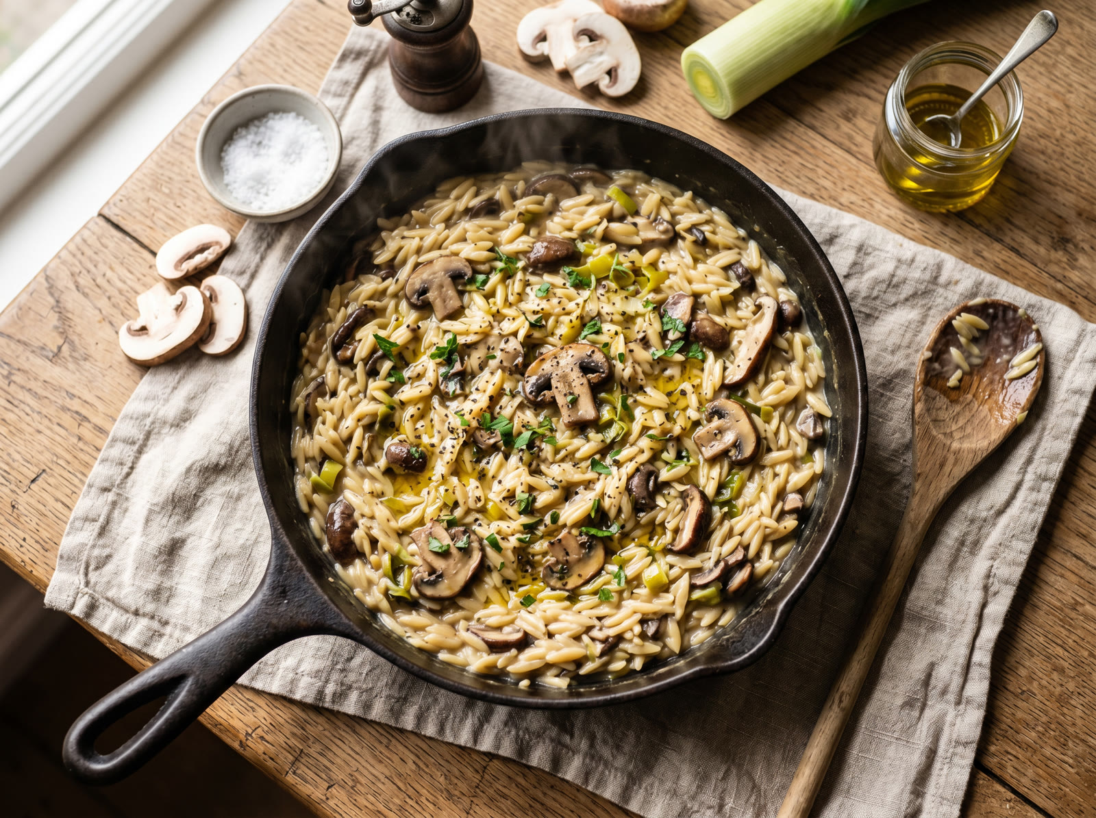 One-Pan Mushroom & Leek Orzo