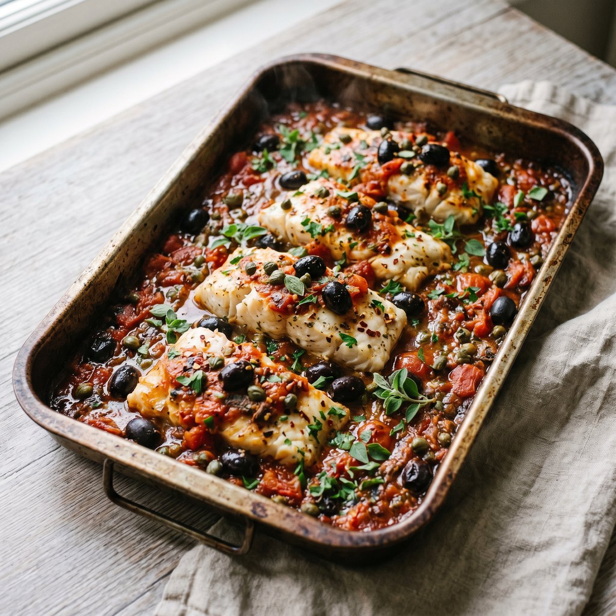 Pollock Puttanesca Tray Bake