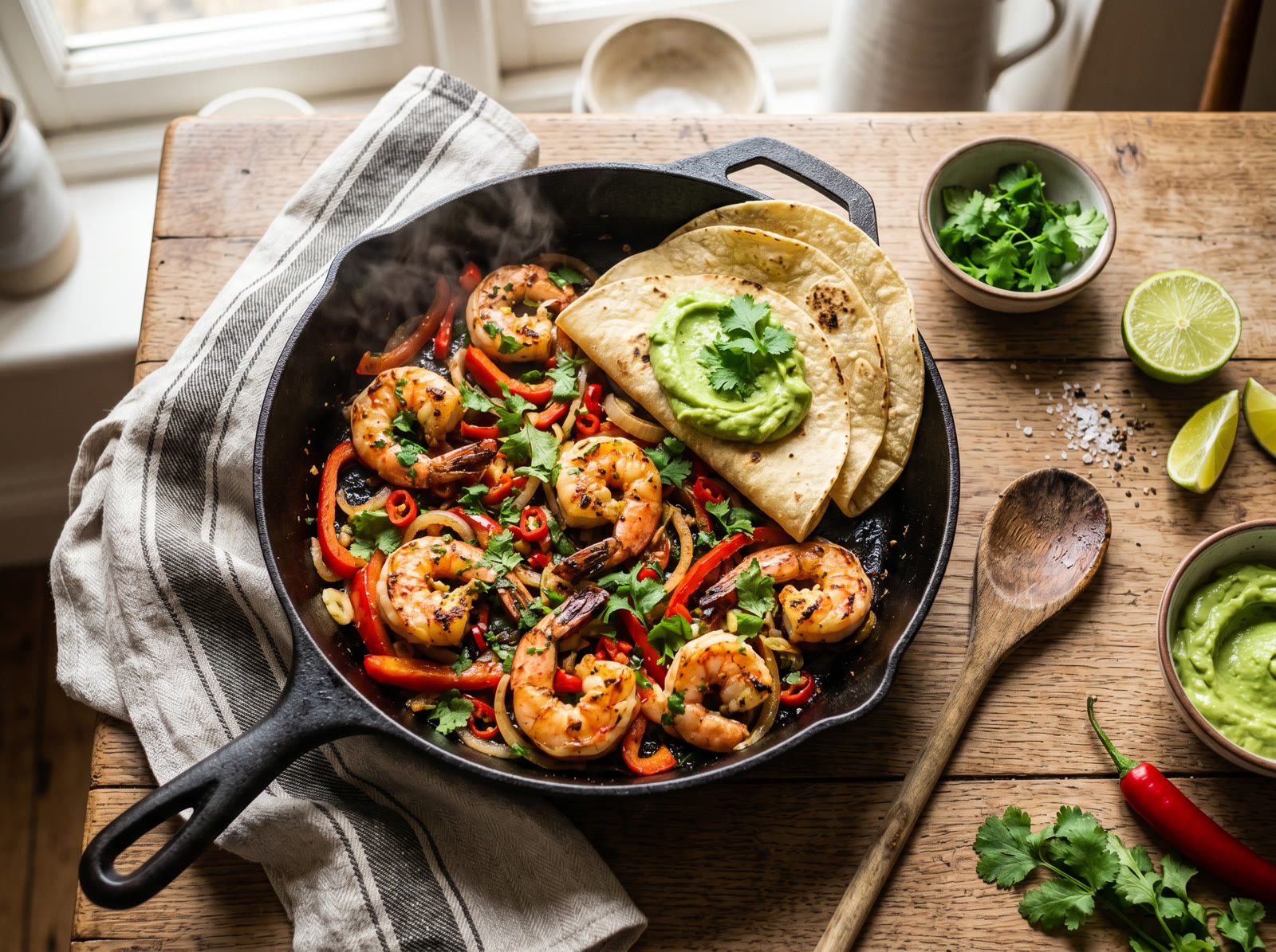 Prawn Fajitas with Avocado Cream