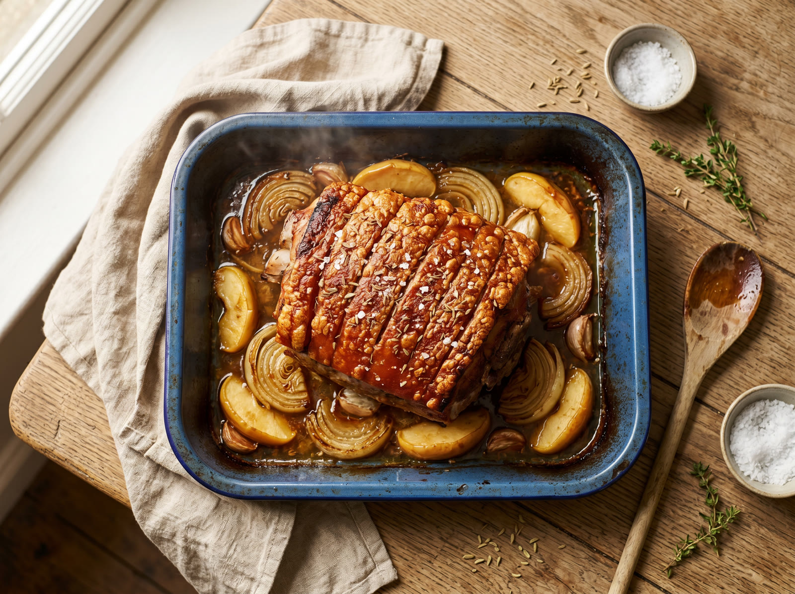 Roast Pork Shoulder with Apples & Cider Gravy
