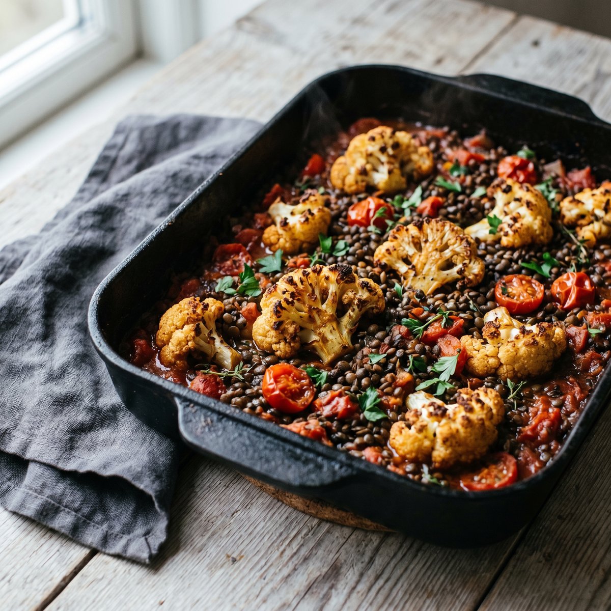 Roasted Cauliflower and Puy Lentil Traybake
