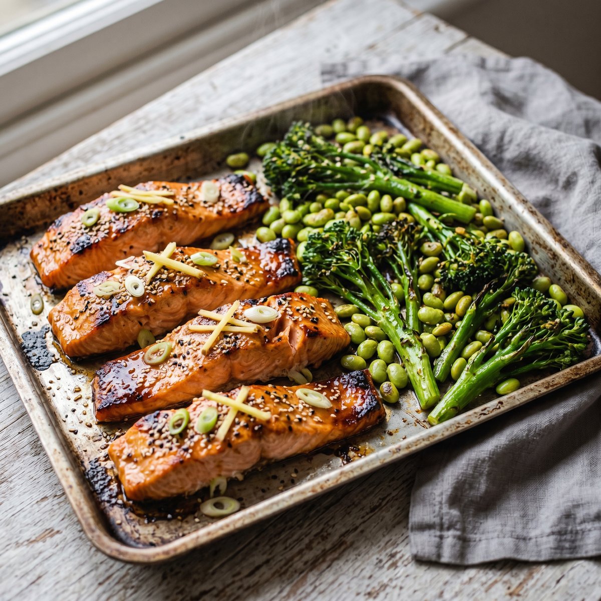 Miso and Ginger Salmon Tray Bake
