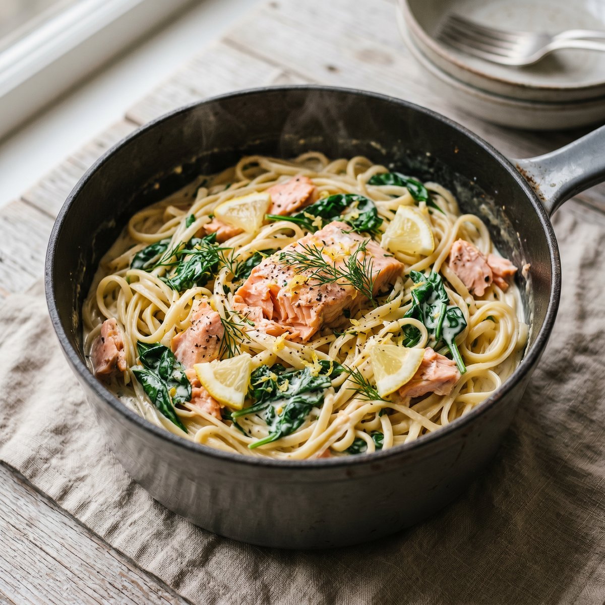 Creamy Salmon and Spinach Pasta
