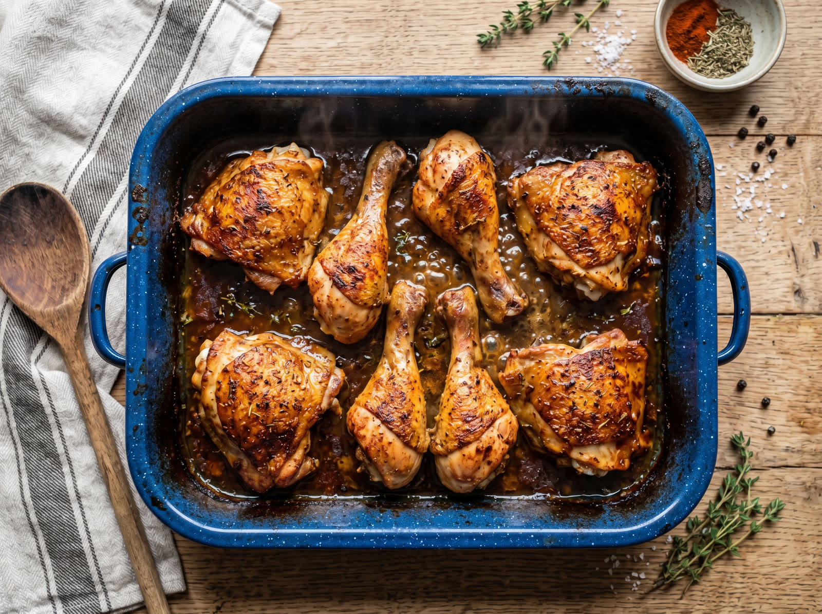 Self-Saucing Roast Chicken Thighs with Tin Gravy