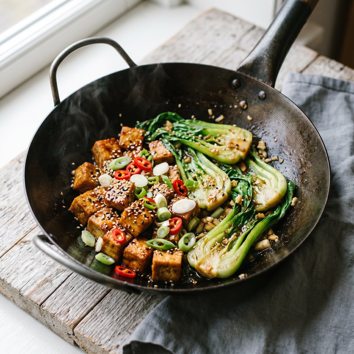 Sesame Tofu with Pak Choi
