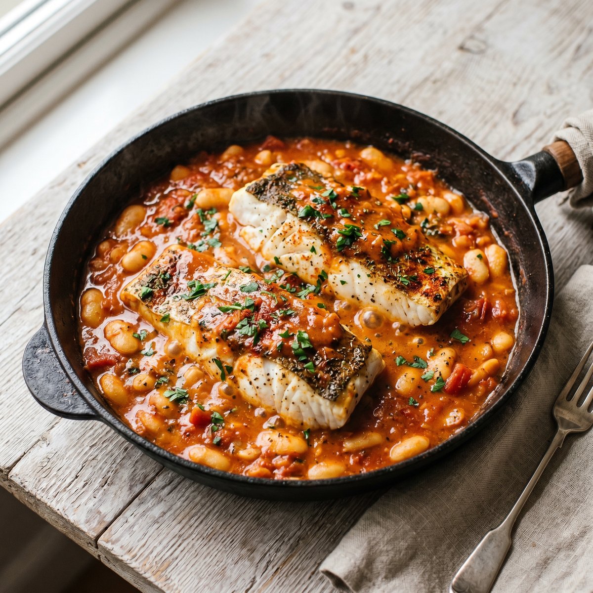 Smoked Paprika Hake with Butter Beans