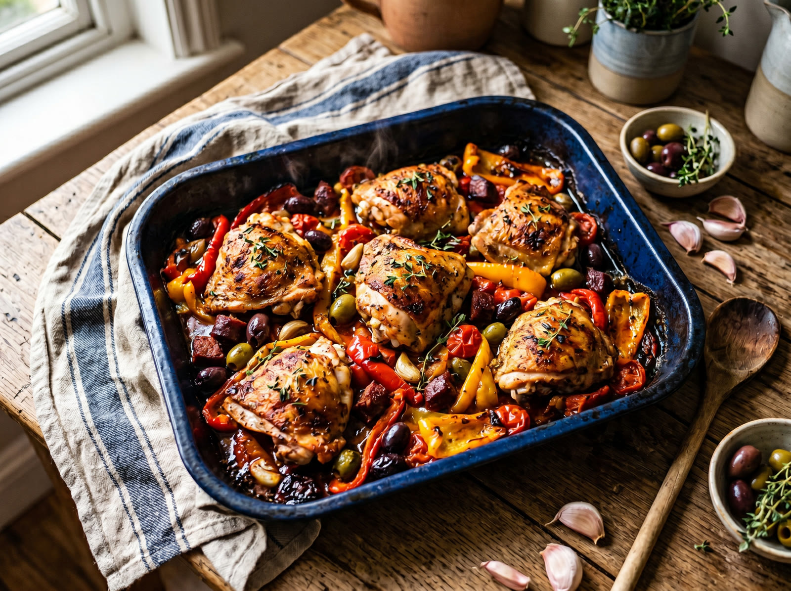 Spanish Chicken Traybake with Chorizo & Olives