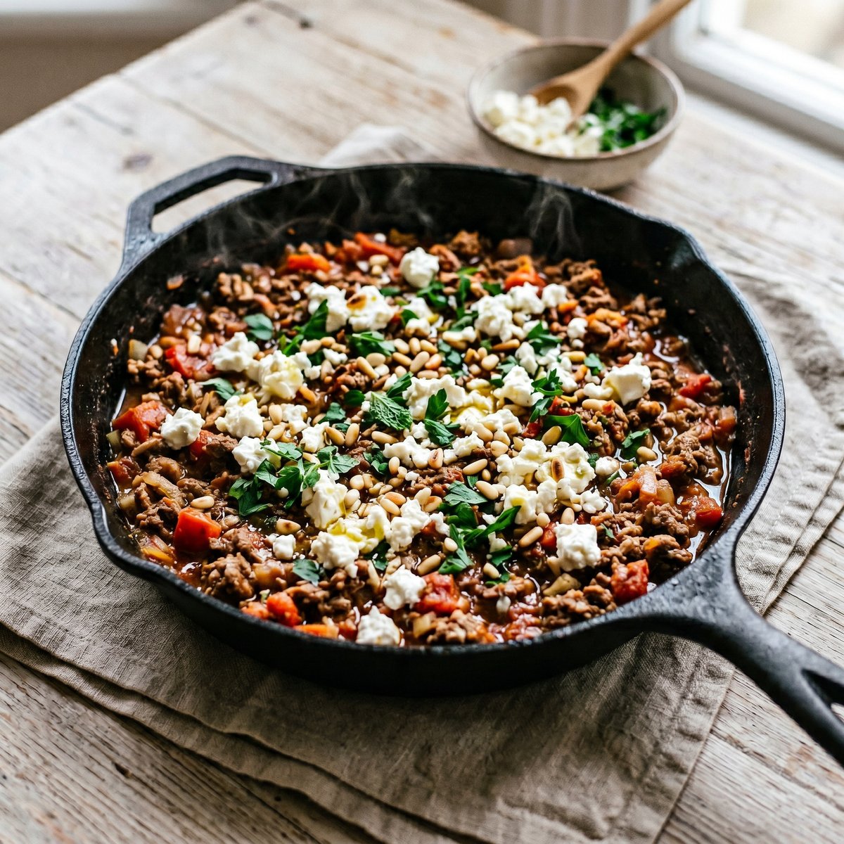 Spiced Lamb Mince with Tomatoes and Feta
