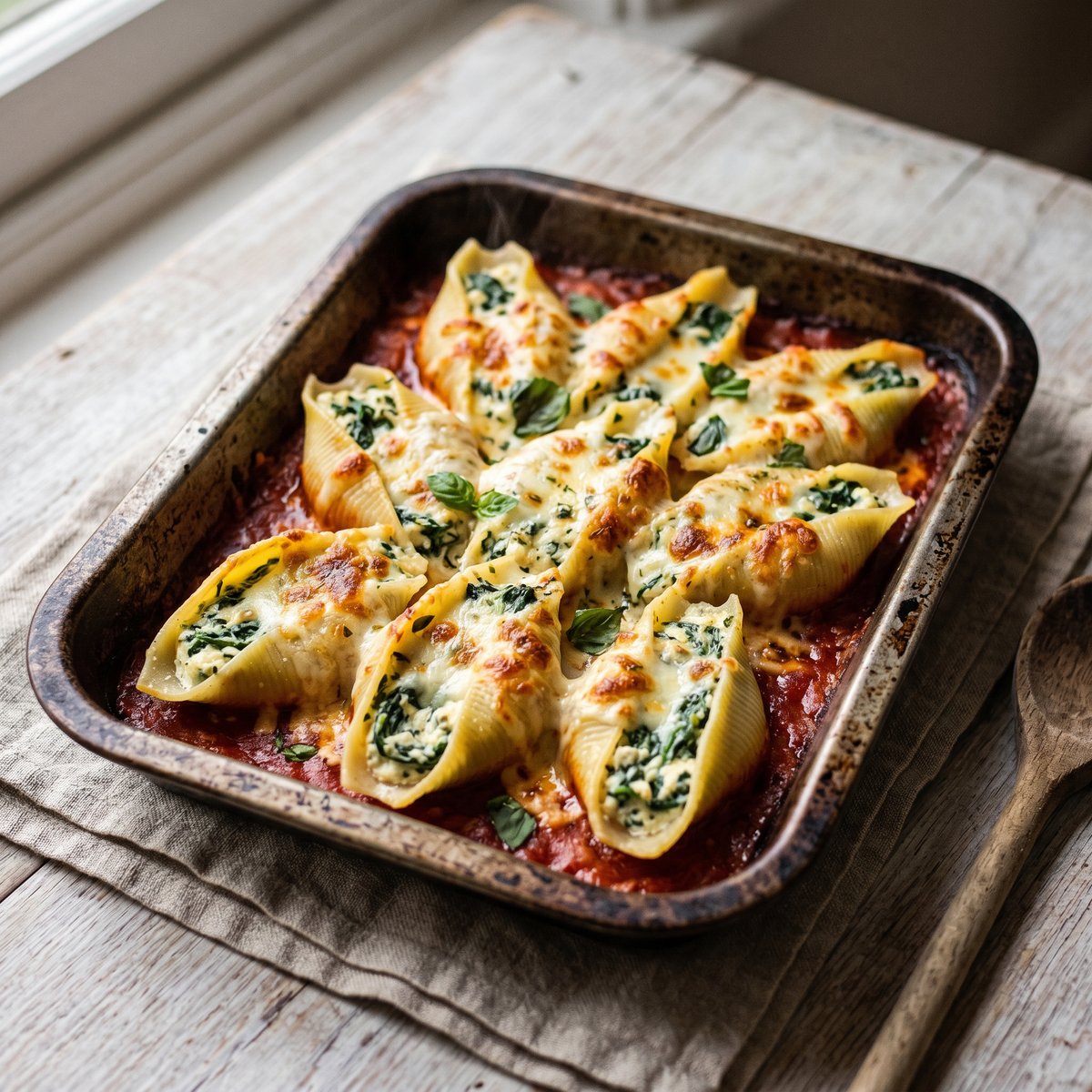 Spinach and Ricotta Stuffed Pasta Shells