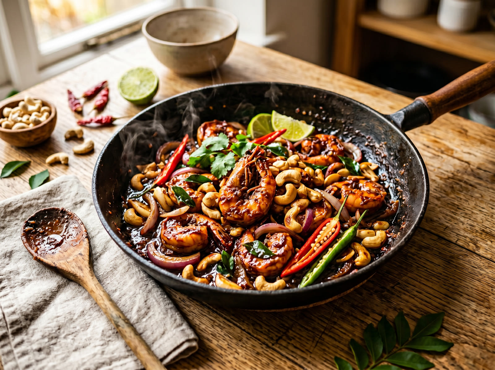 Sri Lankan Devilled Cashew Prawns
