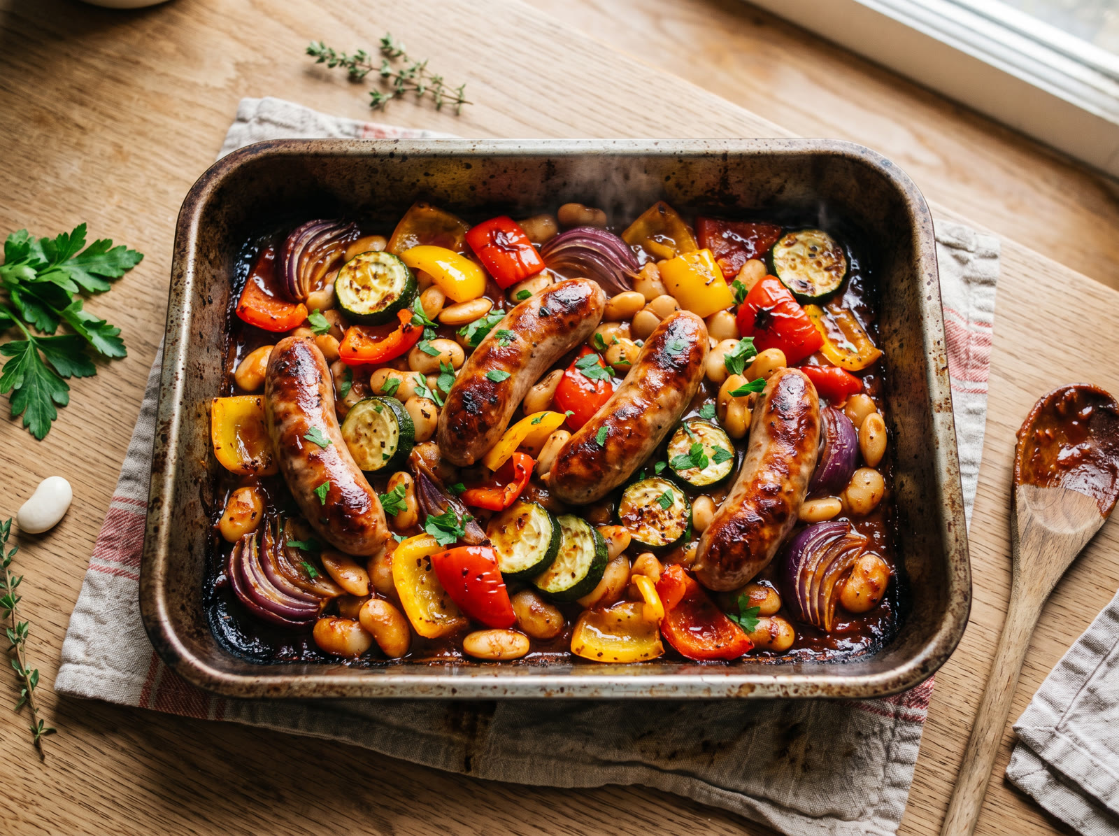 Summer Sausage & Butter Bean Traybake