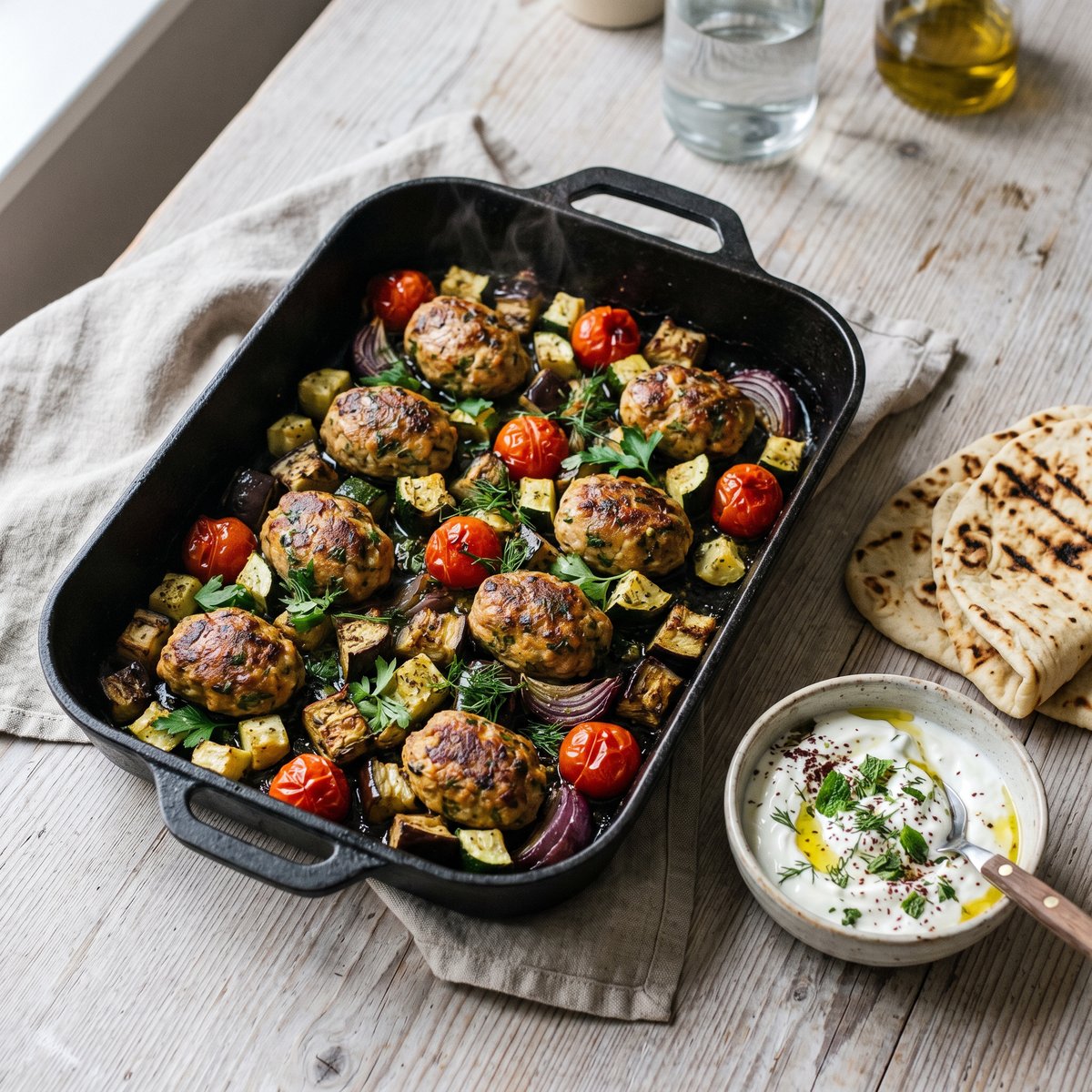 Turkey Kofte Tray Bake with Roasted Vegetables