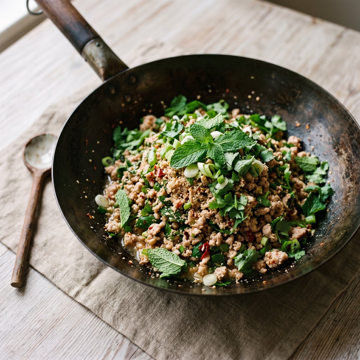 Turkey Larb with Toasted Rice and Fresh Herbs