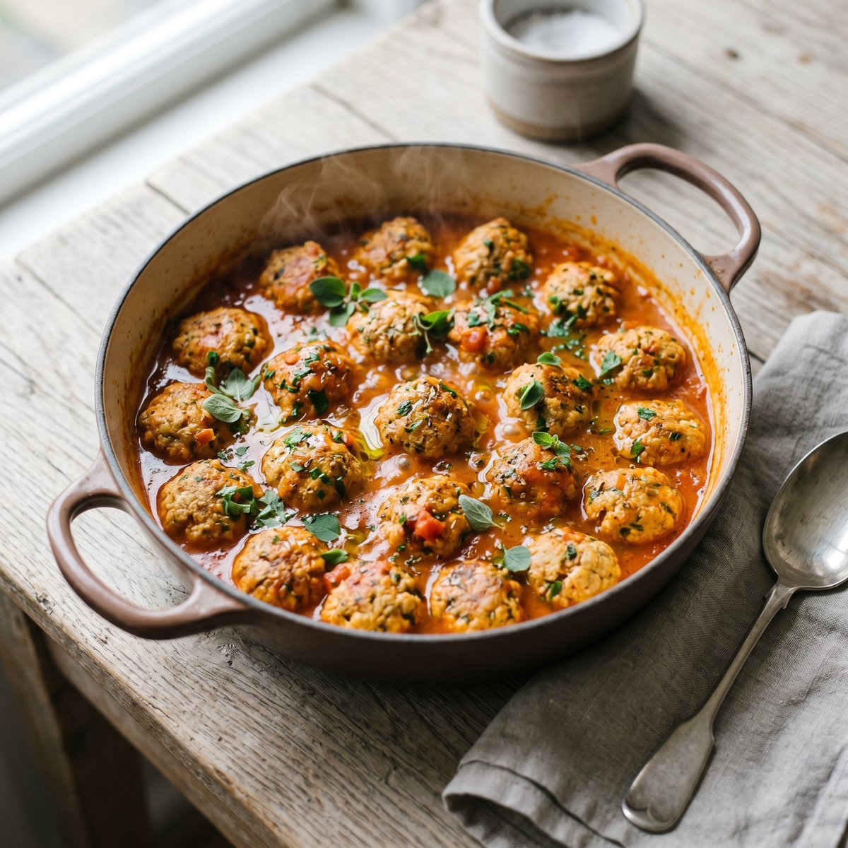 Turkey Meatballs in Spiced Tomato Broth