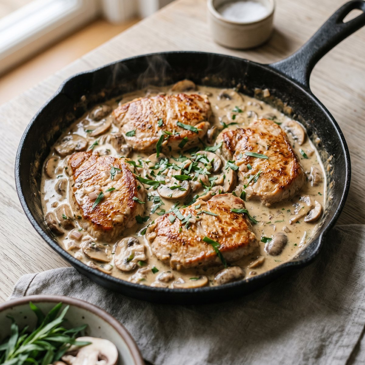 Turkey Steaks with Creamy Mushroom and Tarragon Sauce