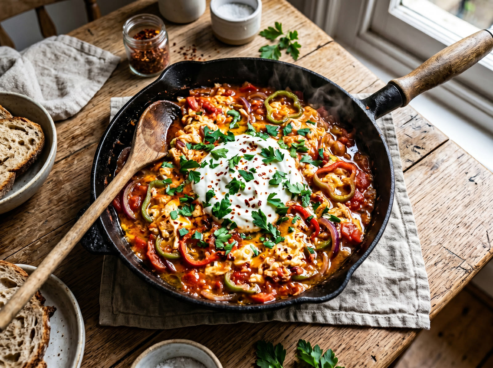 Turkish Menemen with Garlic Yoghurt