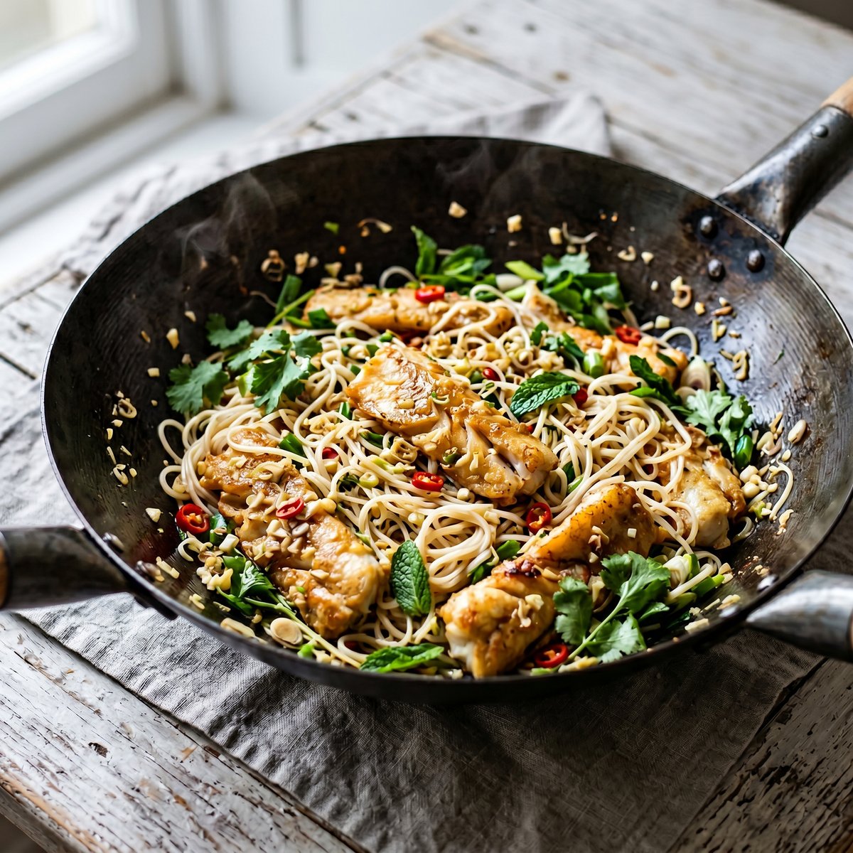 Vietnamese Lemongrass Pollock with Rice Noodles
